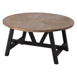 COZAYH - Rustic Farmhouse Round Coffee Table with Geometric Base for Living Room - Black & Brown