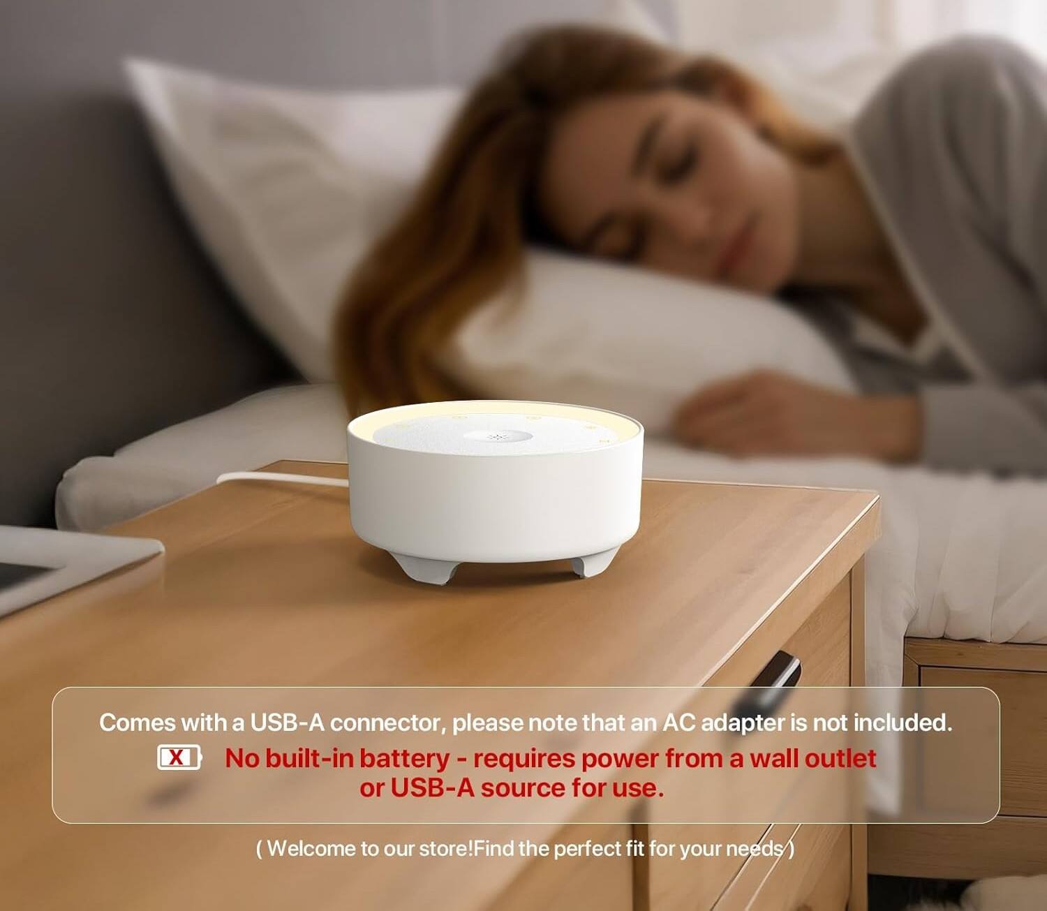 Comes with a USB-A connector, please note that an AC adapter is not included.  
No built-in battery - requires power from a wall outlet or USB-A source for use.  
(Welcome to our store! Find the perfect fit for your needs)