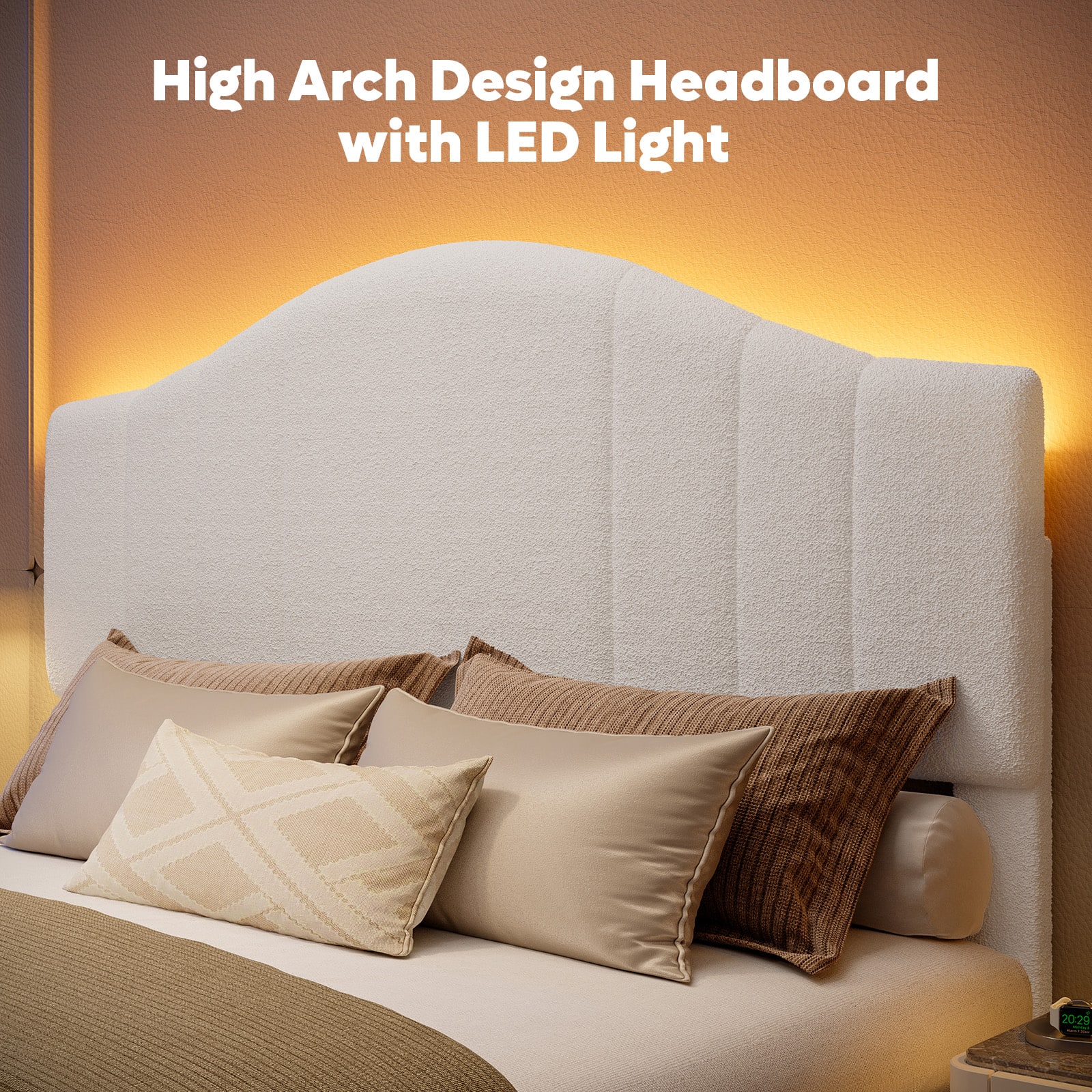 High Arch Design Headboard with LED Light