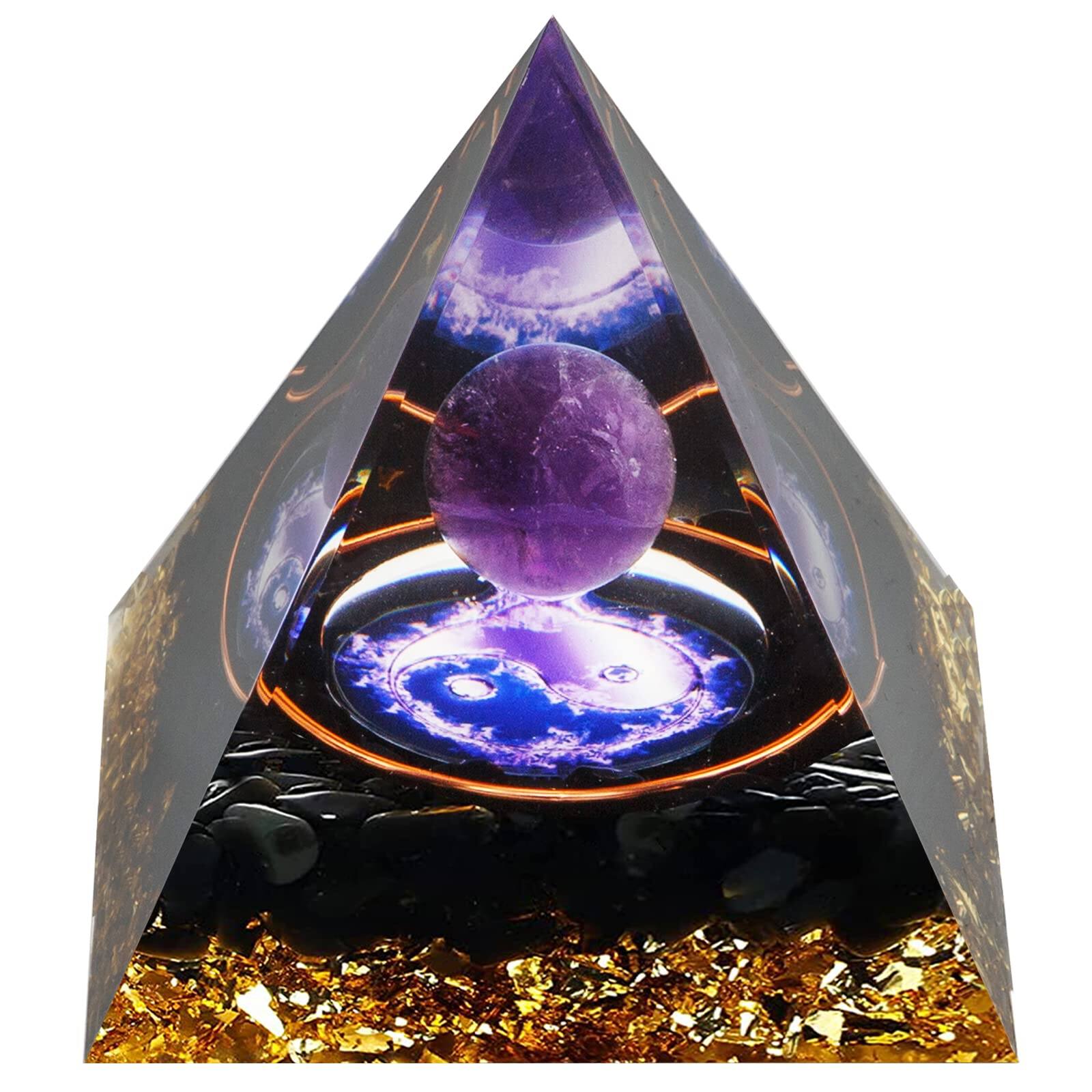 Front. Alchemy Casas - Lapis Obsidian Orgone Pyramid 2.4" – Energy Cleanser for Meditation Yoga - Tai Chi.
