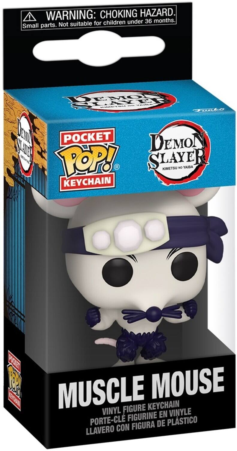 WARNING: CHOKING HAZARD. Small parts. Not suitable for children under 36 months. DEMON SLAYER POCKET POP! MUSCLE MOUSE VINYL FIGURE KEYCHAIN PORTE-CLE FIGURINE EN VINYLE LLAVERO CON FIGURA DE PLSTICO