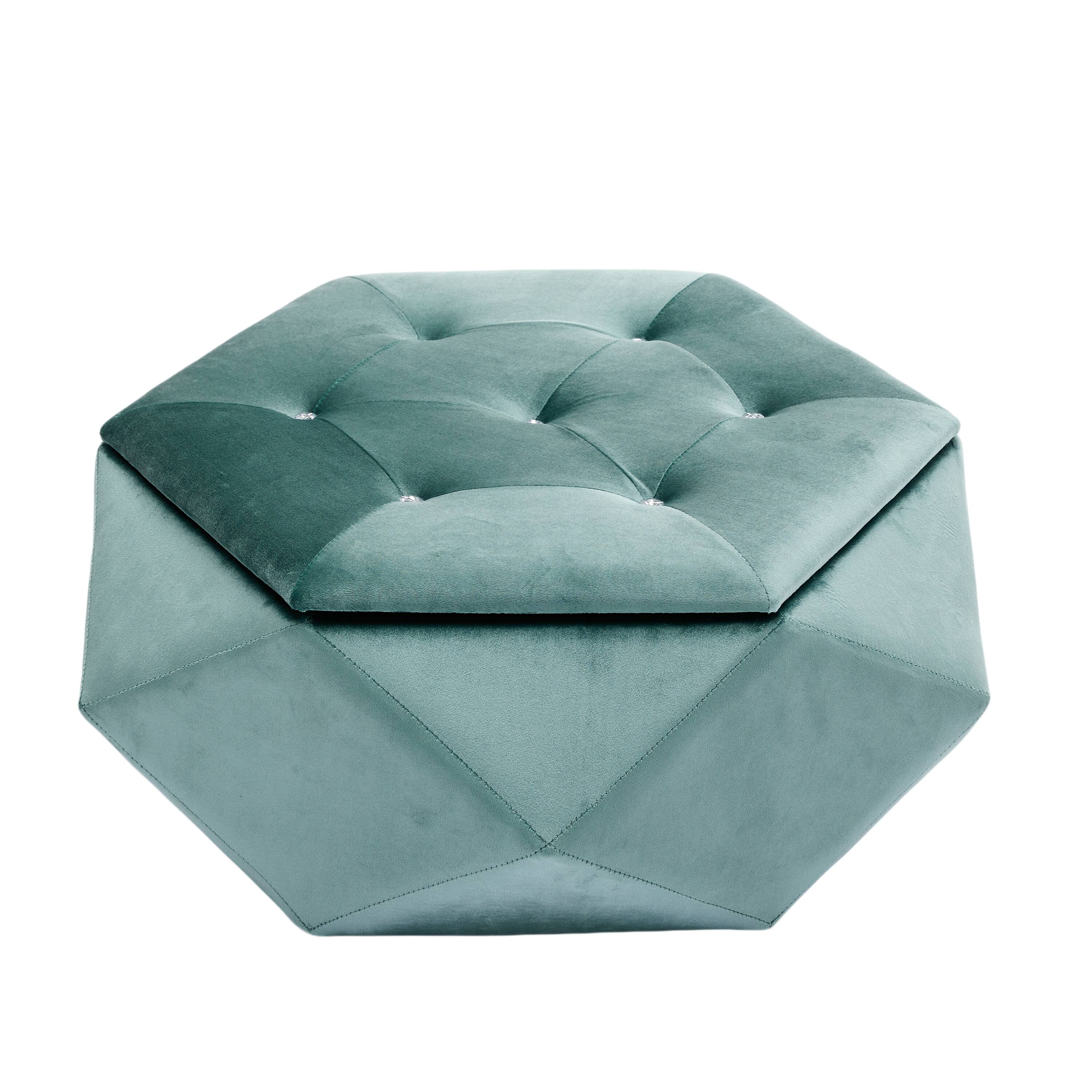 Back. Whisen - Multi-Functional Velvet Polygon Diamond Tufted Storage Ottoman Footrest for Living Room - Green.