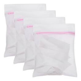 Unique Bargains - 4pcs Mesh Laundry Bags with Zipper Fine Net for Delicates 8x12 Inch for Travel Clothes, Bathroom, Dorm and Bras Socks - Pink