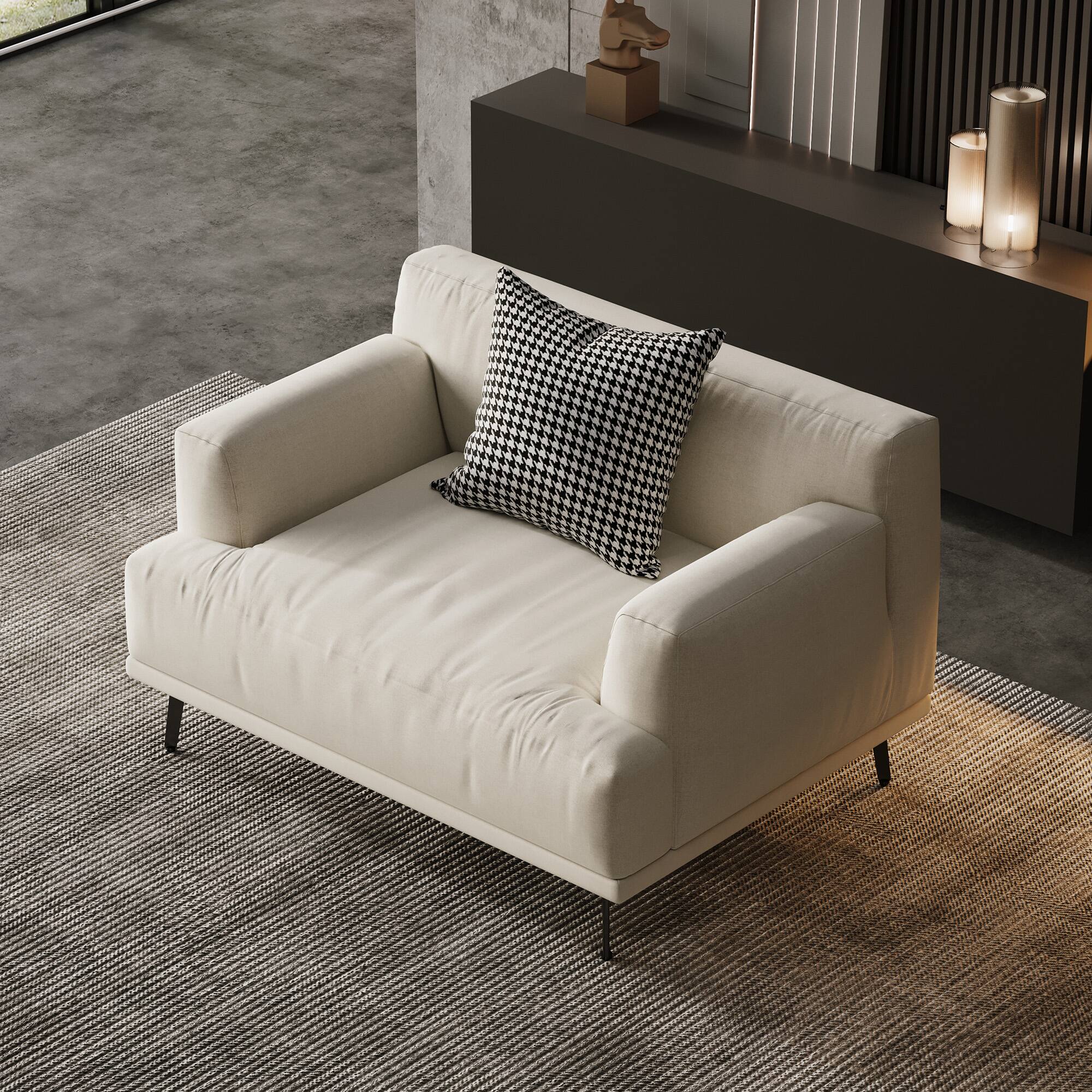 Left. luck idea - 41.3" Breathable Cotton-Linen Fabric Sofa, Solid Wood Frame, High-Elastic Sponge Seat Cushion - Light Beige.