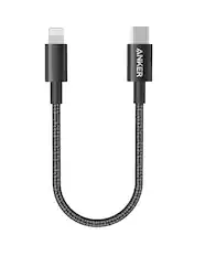 Front. Anker - Anker New Nylon USB C to Lightning Cable (1ft) - Black.