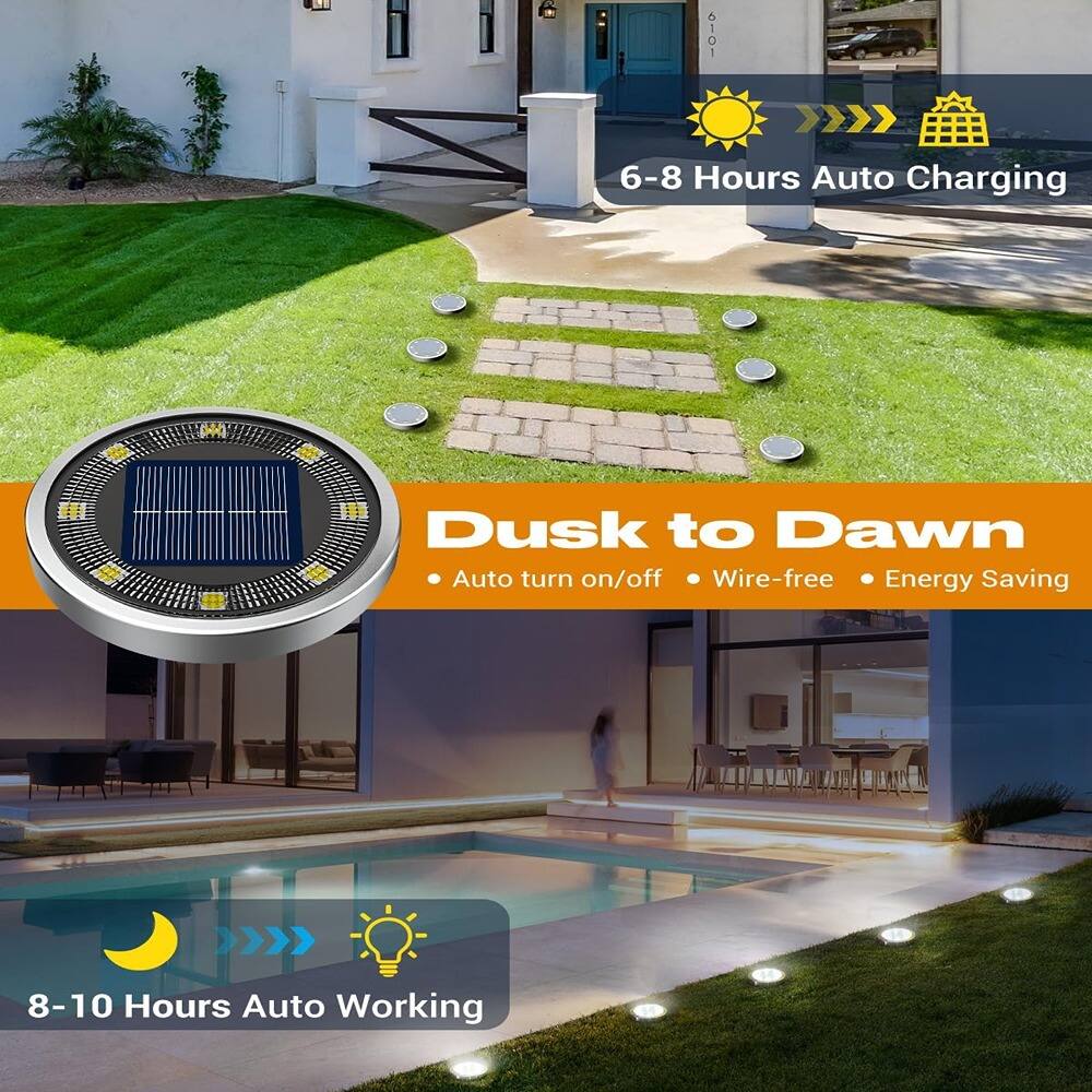 - 6-8 Hours Auto Charging
- Dusk to Dawn
  - Auto turn on/off
  - Wire-free
  - Energy Saving
- 8-10 Hours Auto Working