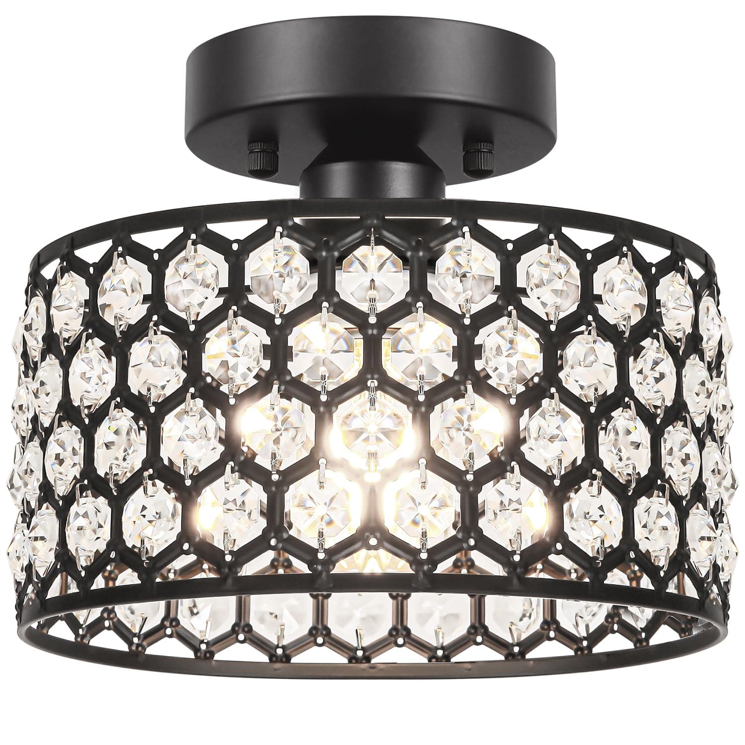 Earthley Blooms - Crystal Ceiling Light Fixture Modern Semi Flush Mount Chandelier Lighting For Hallway Kitchen Foyer Daz - Black 9in A