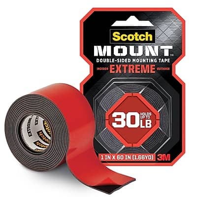 Scotch Mount  
Double-Sided Mounting Tape  
Indoor Extreme Outdoor  
Holds up to 30 LB  
1 IN x 60 IN (1.66 YD)  
3M