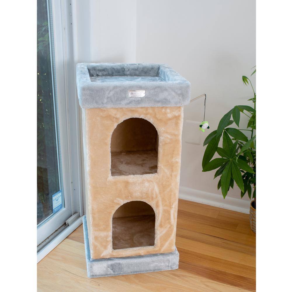 Back. Armarkat - Double Condo Real Wood Cat House With Sratching Carpet For Cats Kitty Enjoyment - Beige.
