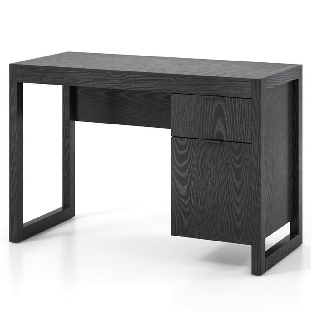 Left. Pefilos - Modern Computer Desk Workstation with Cabinet & Drawer, Small Home Office Desk Study Writing Table, Black - Black.