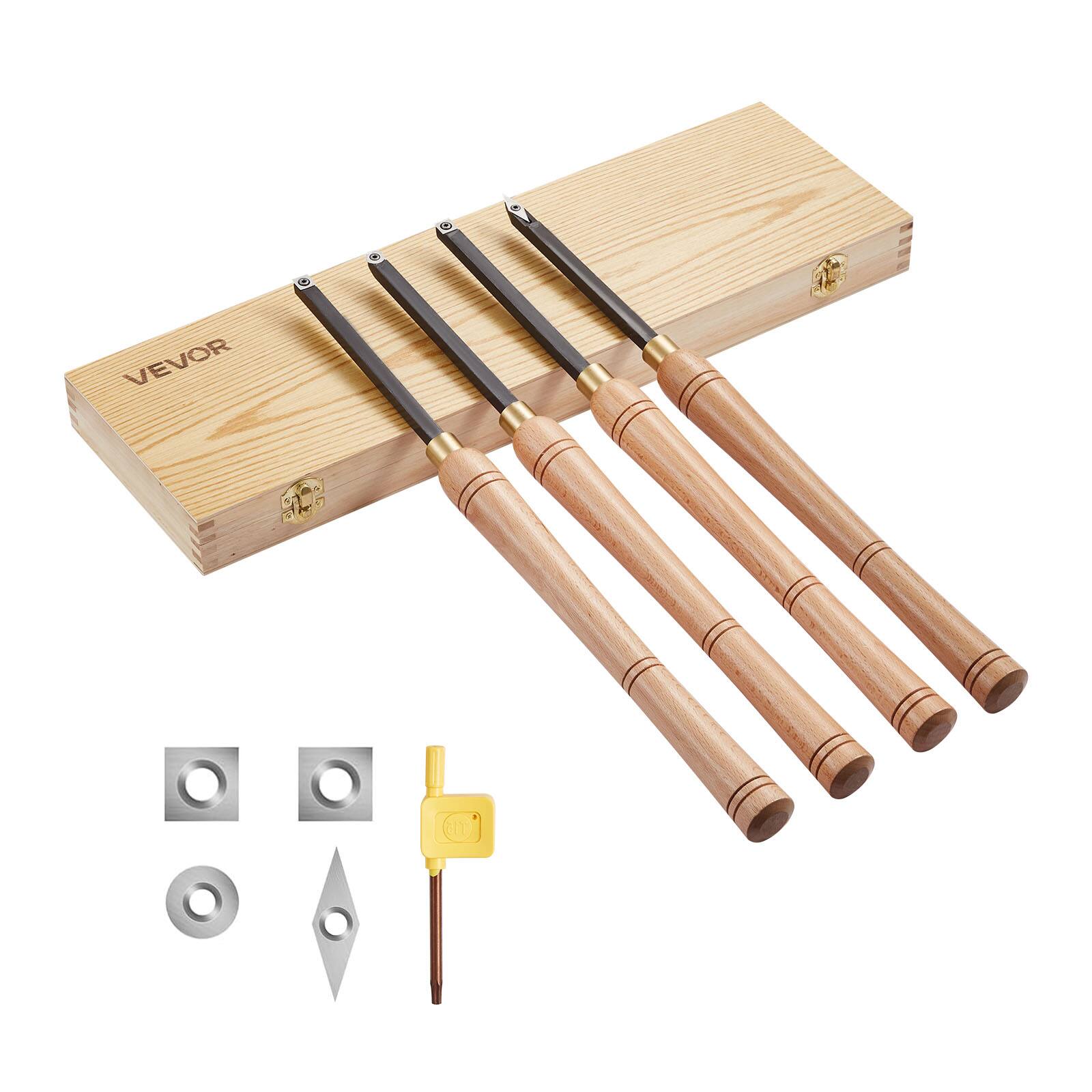 Alt View 5. VEVOR - Wood Lathe Turning Tool Set, 4PCS, Lathe Roughing Finishing and Detailing Hollow Tool with Wooden Handle, Diamond Round - Wood color;Black.