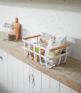 Yamazaki Home - Storage Basket - Medium - Steel + Wood