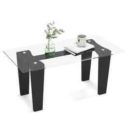 Ecooso - 39.5 Inch Glass Coffee Table with Solid Rubber Wood Legs, Modern Rectangular Center Table - Black