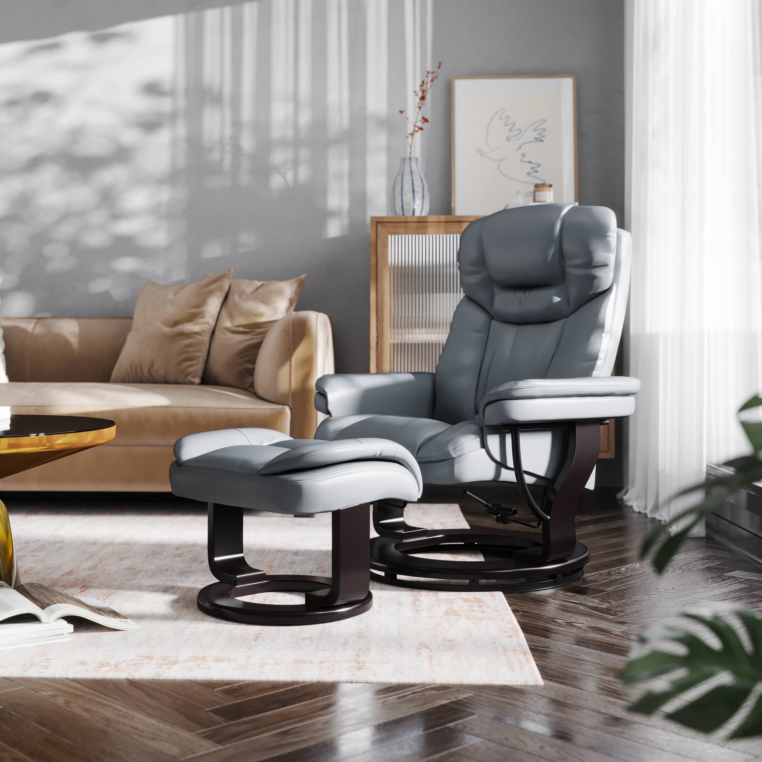 Alt View 1. Emma + Oliver - Multi-Position Recliner & Curved Ottoman with Swivel Wood Base - Gray.