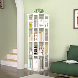 Aheaplus - 4-Tier Square Rotating Bookshelf for Small Space - White