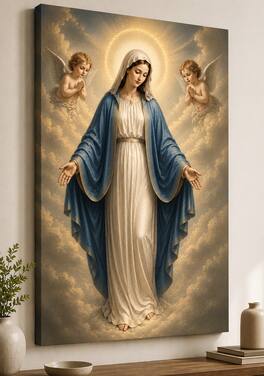 FC Design - Large Heavenly Madonna Angel Wall Art Canvas Print 24x36" Divine Cloud Painting for Home Decor - MultiColor