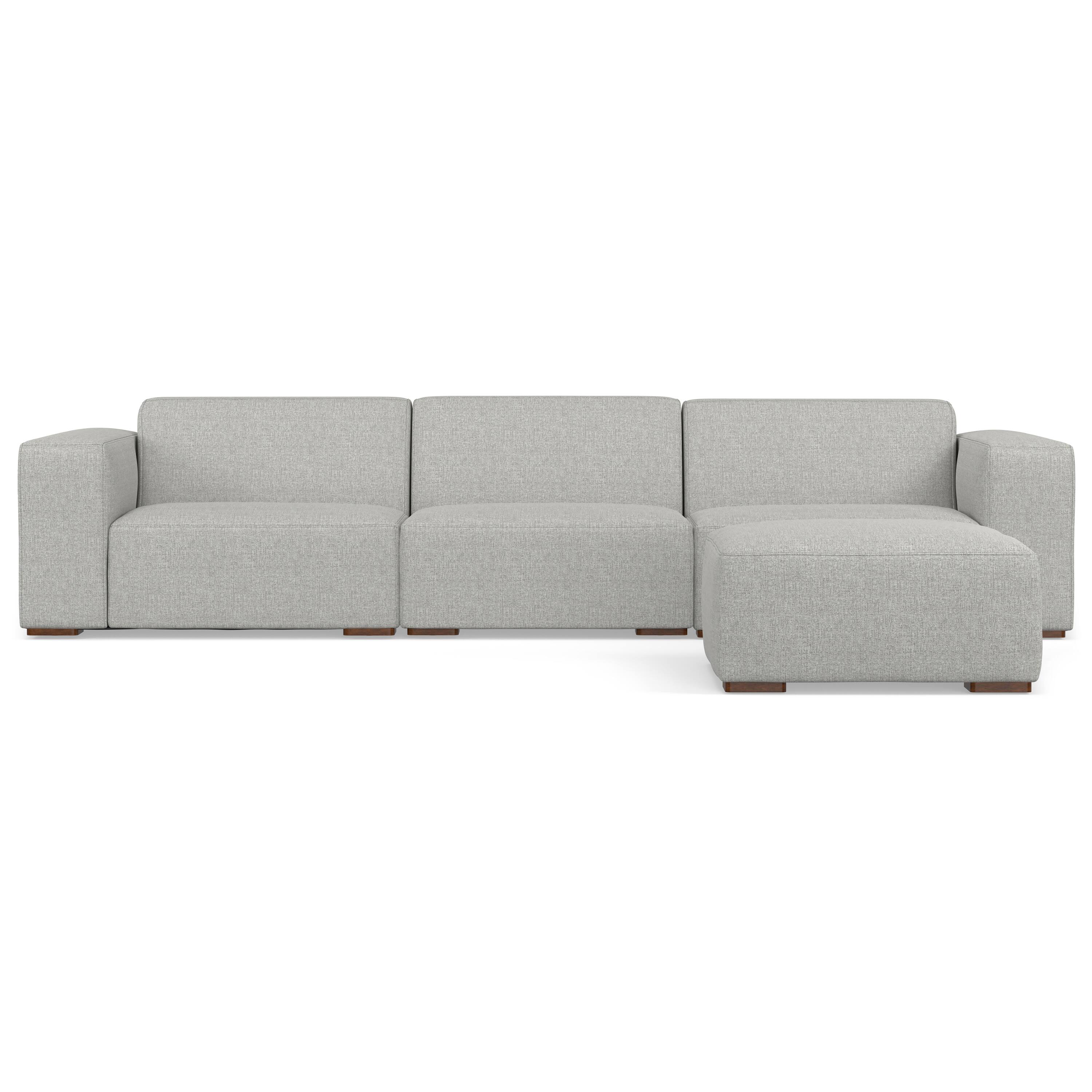Alt View 3. Simpli Home - Rex 3-Seater Modular Sofa and Ottoman Set in Tightly Woven Performance Fabric - Pale Grey.