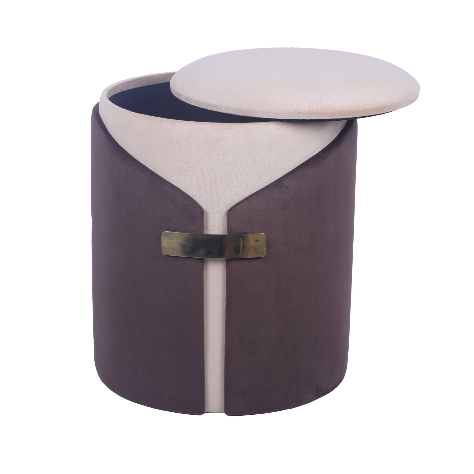 Alt View 2. GOODSILO - Elegant Two-Toned Storage Ottoman and Vanity Stool with Gold Accents - Brown.