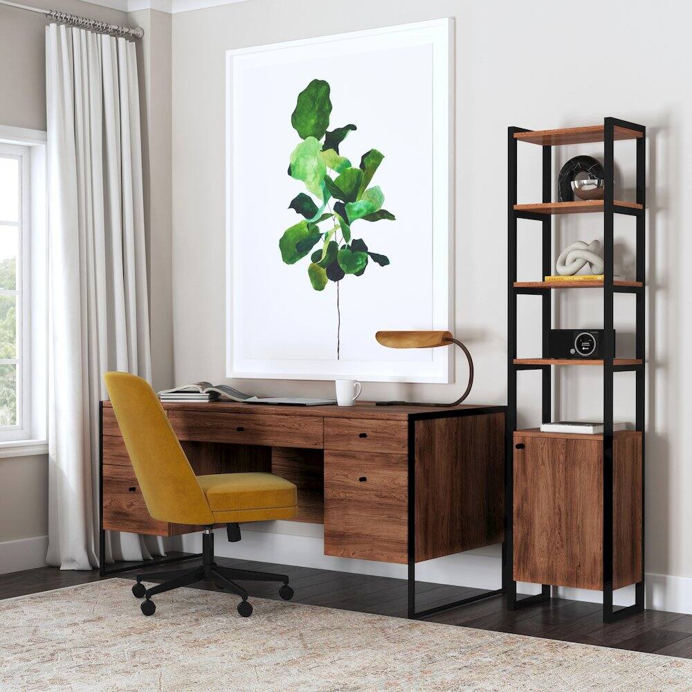 Alt View 4. Butler Specialty - Drake 73" Narrow Walnut Bookcase with Storage - Medium Brown.