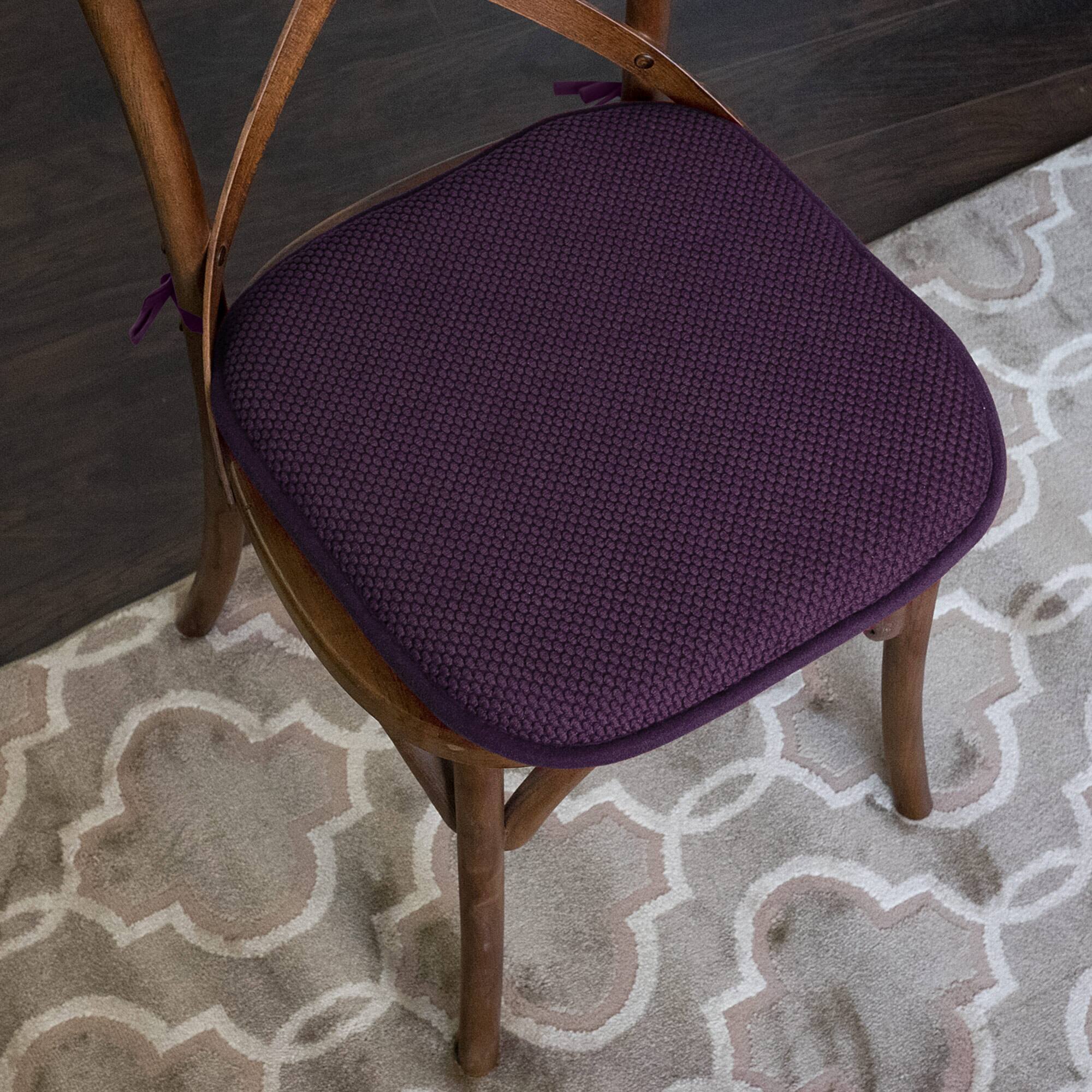 Back. Sweet Home Collection - Honeycomb Memory Foam Non-Slip 16" x 16" Chair Cushion Pad with Ties, 4-Pack - Eggplant.
