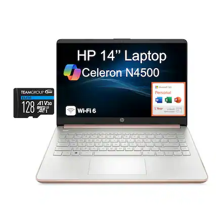HP 14" Laptop Celeron N4500
Microsoft 365 Personal 1 Year 12 Month Subscription
TEAMGROUP Team ELITE A1 V30 128GB microSD
Wi-Fi 6