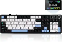 EPOMAKER X Aula F108 PRO Wireless Gaming Keyboard with Screen & Knob (Blue&White&Black) - Blue Black
