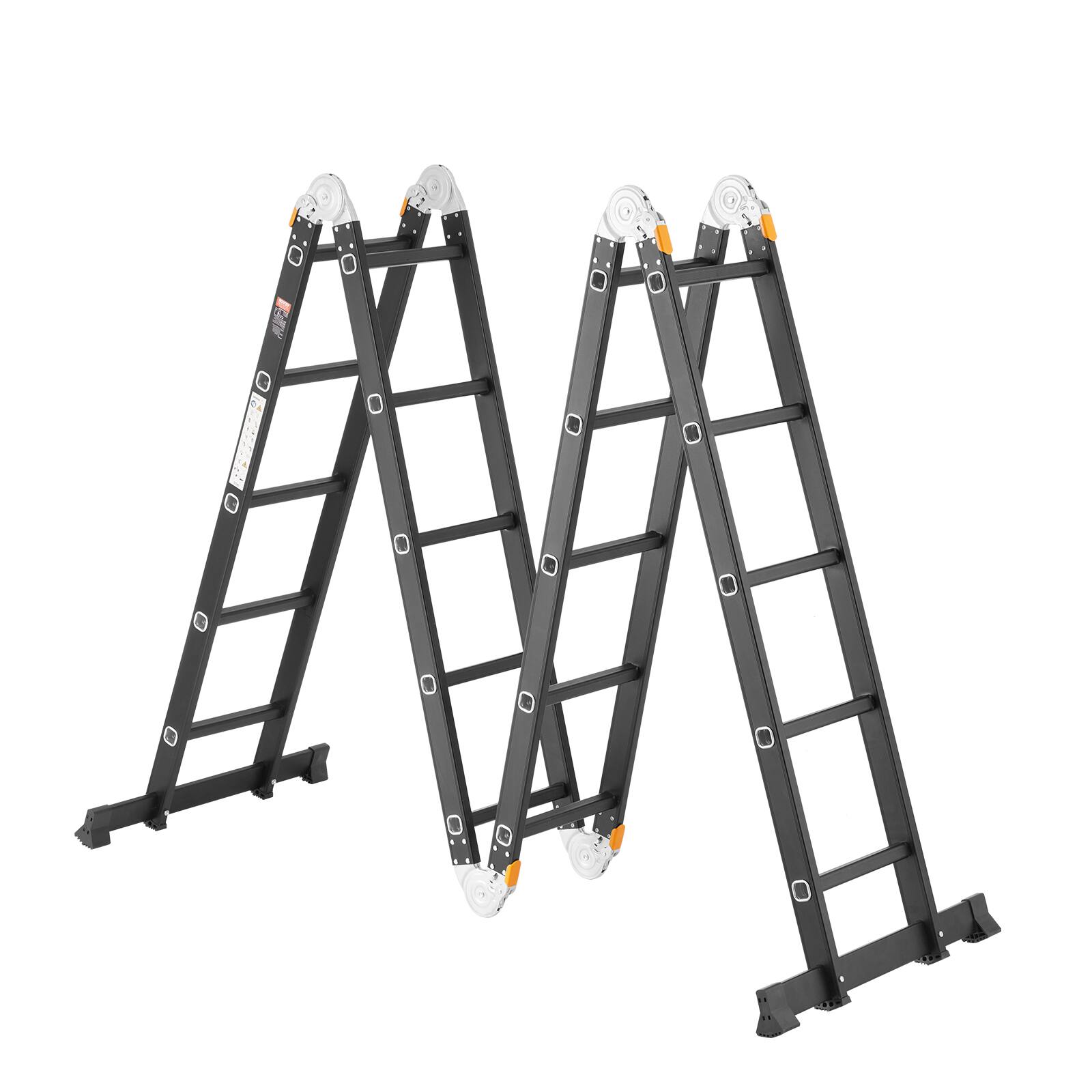 Alt View 5. VEVOR - Multi-Purpose Folding Ladder, 7-in-1 Tall Extension Step Ladder, A Frame 5 Step Telescoping Ladder, 19ft Reach Height - Black.