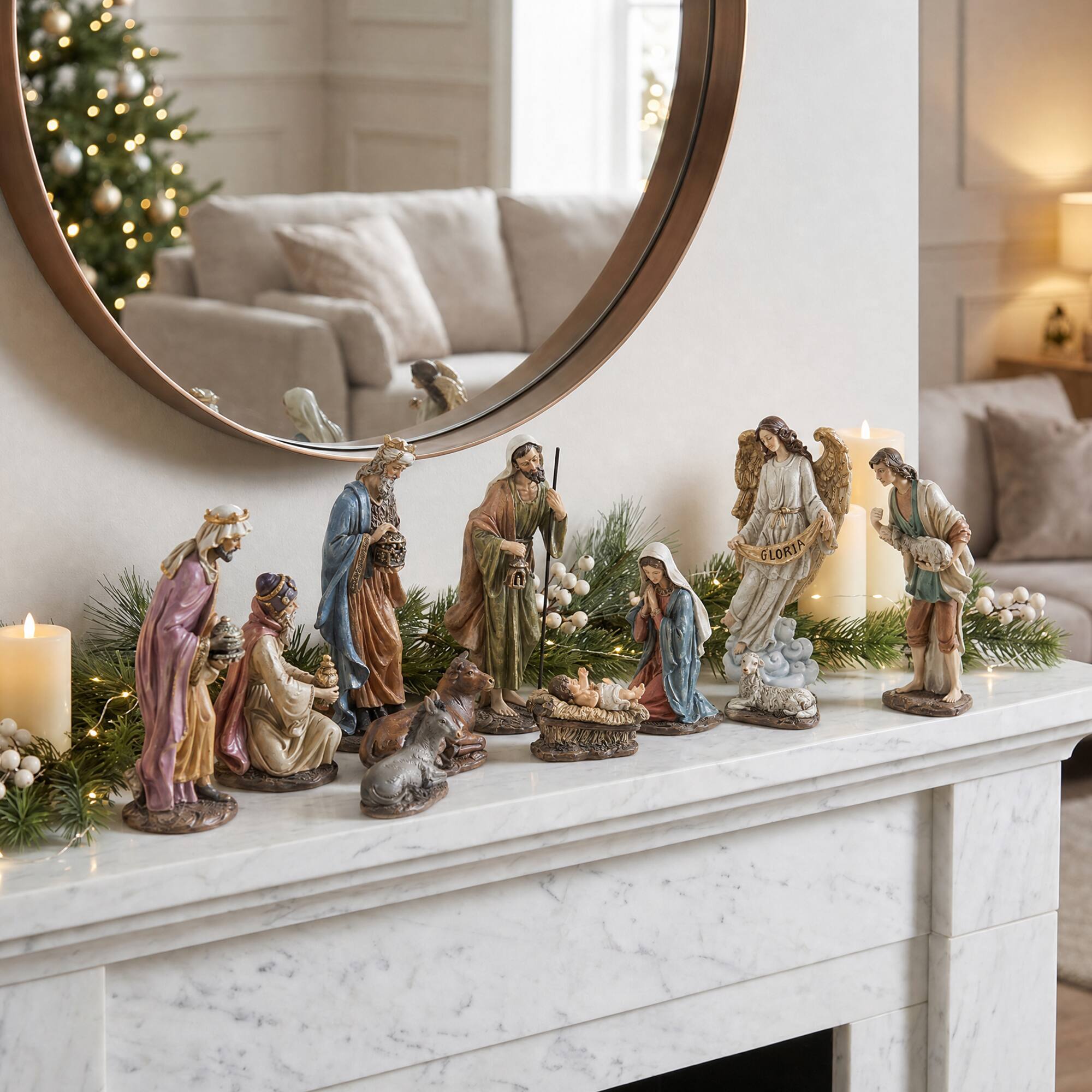 Alt View 3. Glitzhome - 11pcs Fresco Textured Resin Nativity Figurine Set - Multi-Colored.