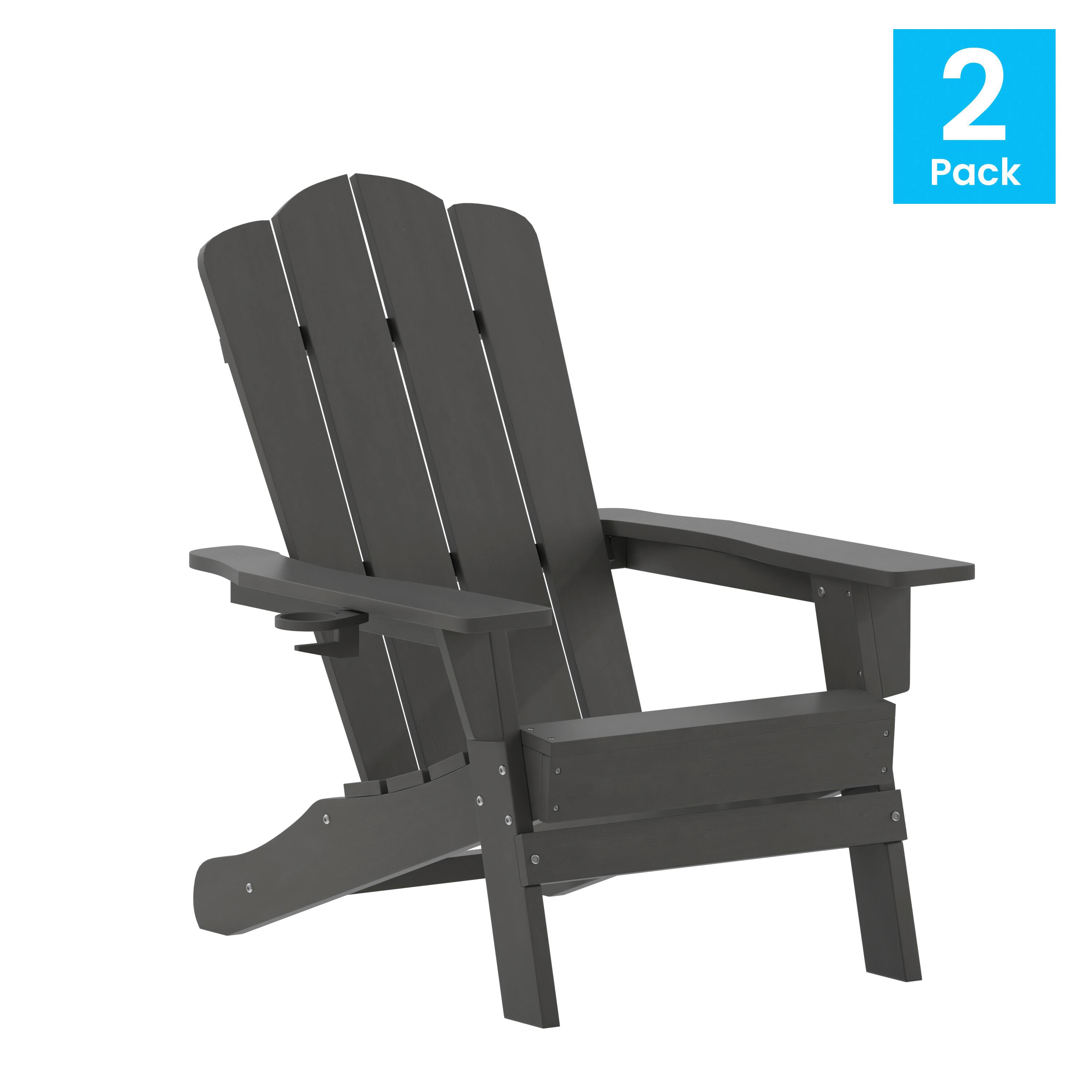 Alt View 1. Emma + Oliver - Tiverton Set of 2 Adirondack Chairs with Cup Holders, Weather Resistant HDPE Adirondack Chairs - Gray.