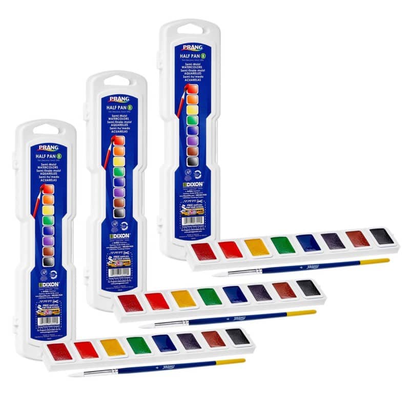 Prang - Professional Watercolors 8-Color Half Pan Set with Brush 3 Sets