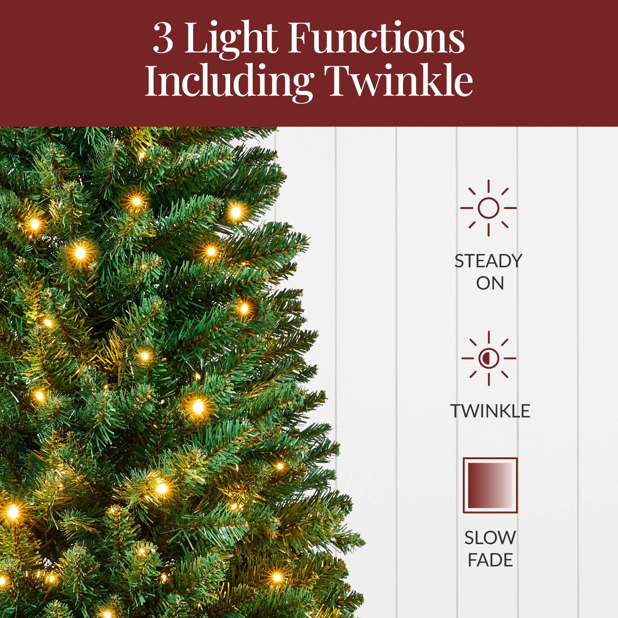 3 Light Functions Including Twinkle

- STEADY ON
- TWINKLE
- SLOW FADE