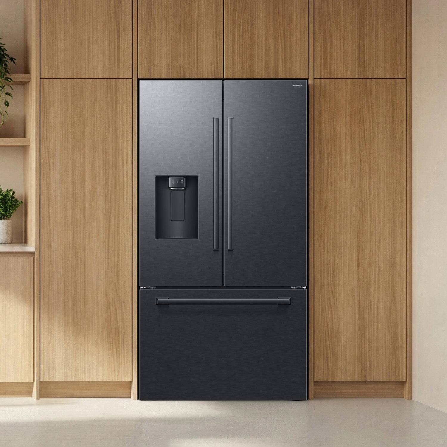 Alt View 17. Samsung - Bespoke AI 29 cu. ft. 3-Door French Door Refrigerator with Zero Clearance Fit & Sphere Ice - Matte Black Steel.