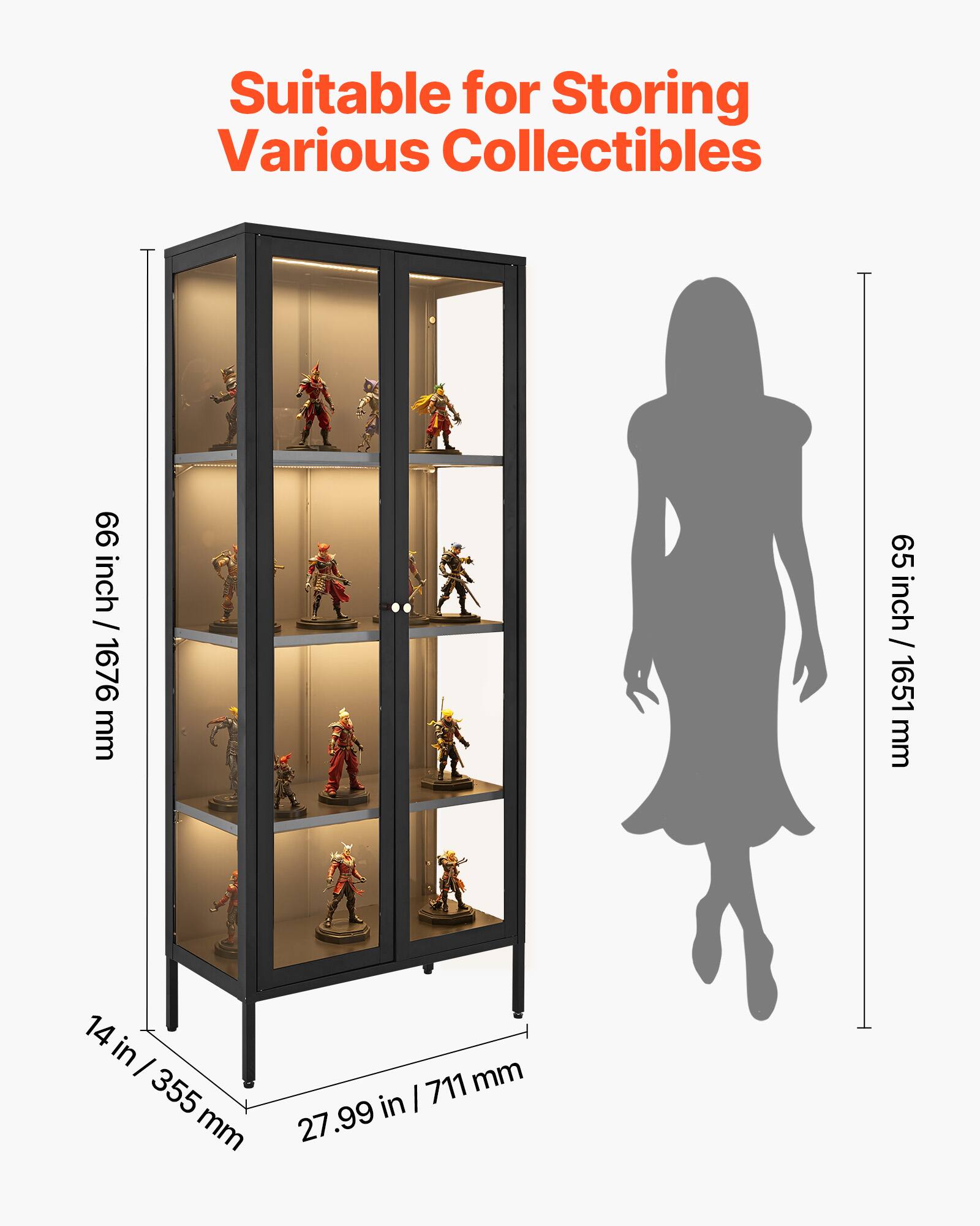 Suitable for Storing Various Collectibles

66 inch / 1676 mm

65 inch / 1651 mm

14 in / 355 mm

27.99 in / 711 mm