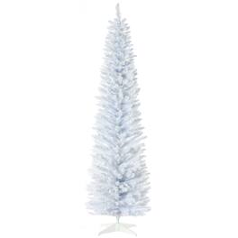 BreeBe - 7 ft Snow Flocked Artificial Pencil Christmas Tree - White