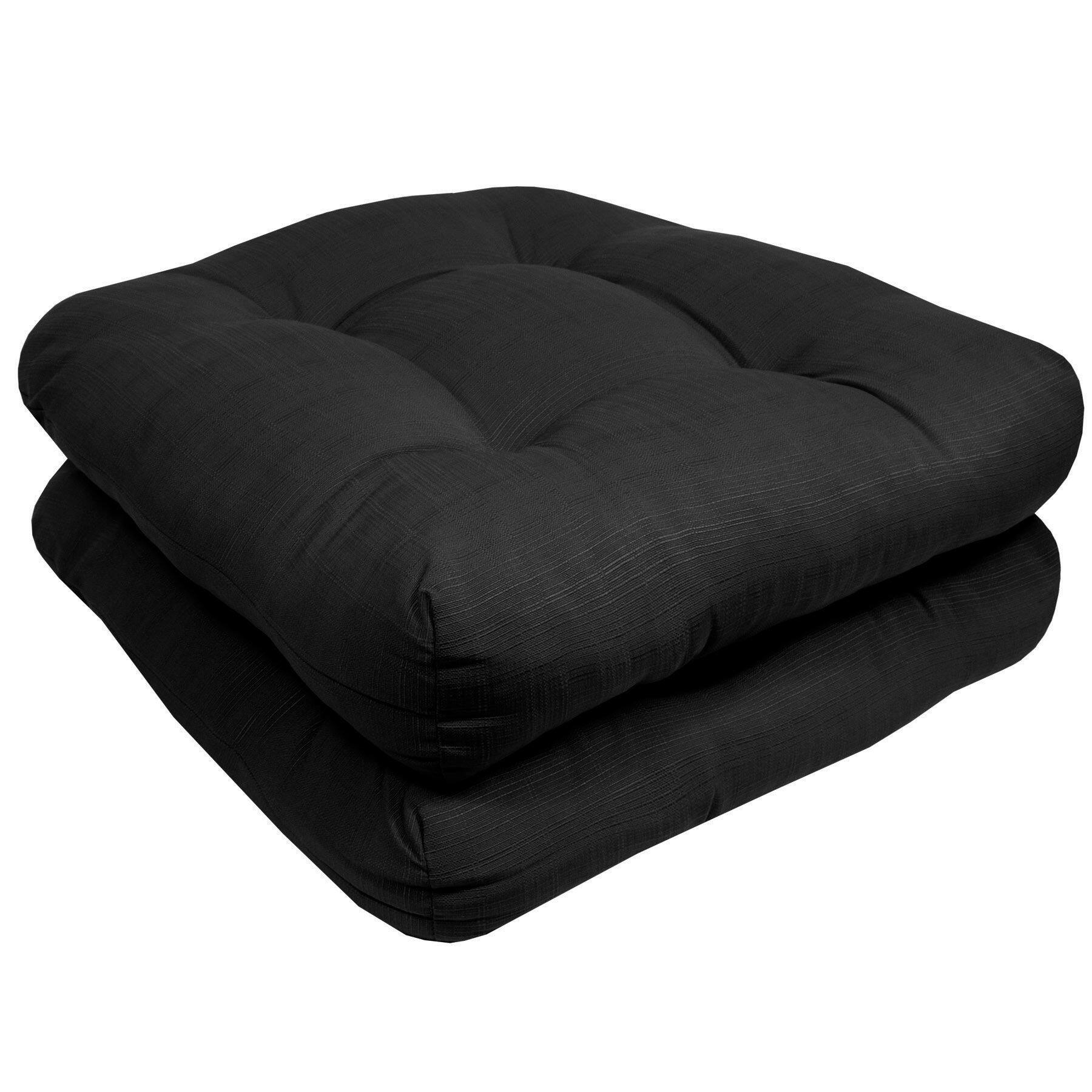 Angle. Sweet Home Collection - Patio Cushions Indoor/Outdoor Chair Pads Tufted 19" x 19", 2-Pack - Black.
