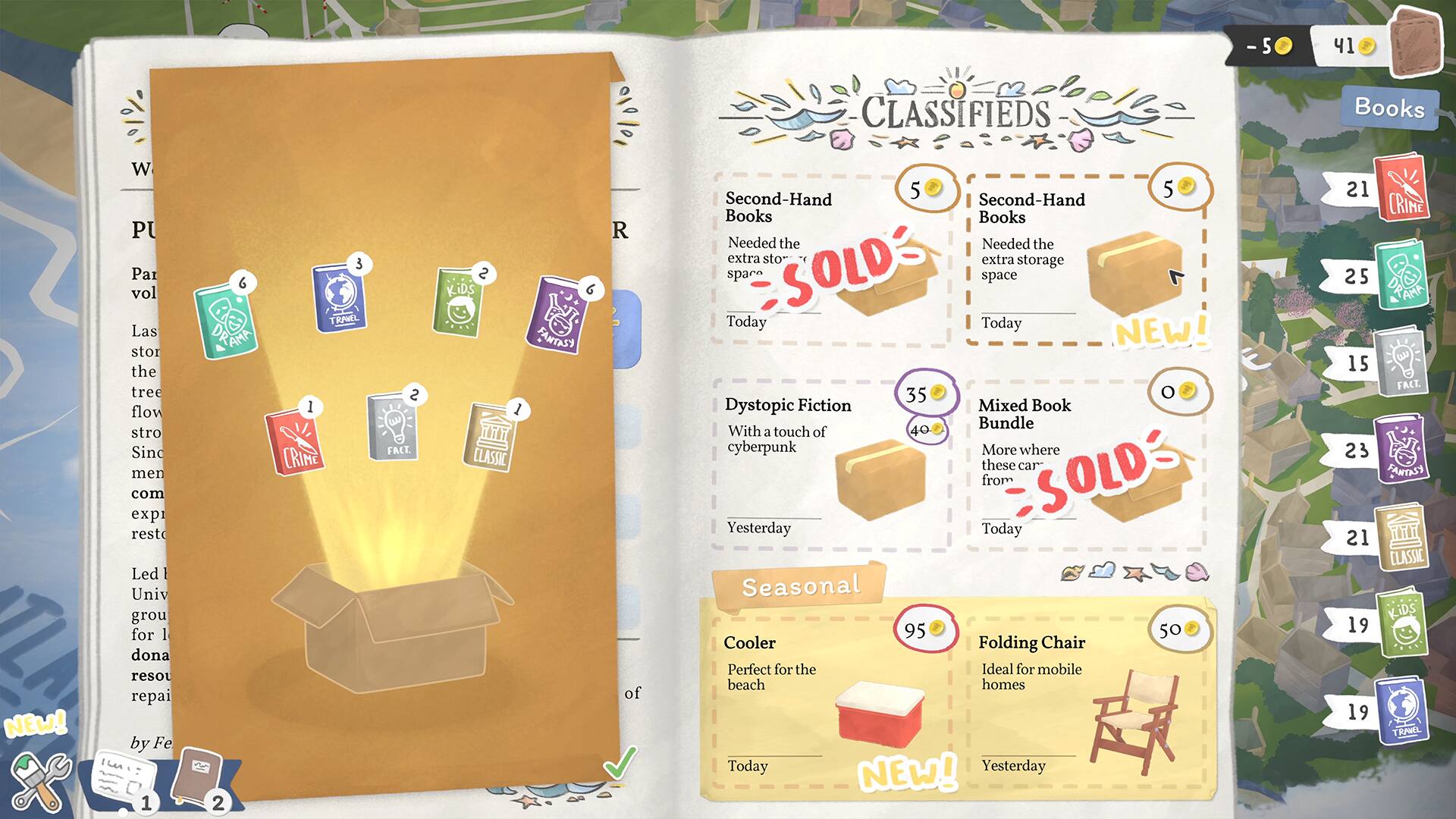 **CLASSIFIEDS**

**Books**

1. **NEW!**  
   Second-Hand Books Needed  
   the extra storage space  
   SOLD Today

2. **NEW!**  
   Second-Hand Books Needed  
   the extra storage space  
   SOLD Today

3. **SOLD**  
   Dystopic Fiction Mixed Book Bundle  
   With a touch of cyberpunk  
   More where these car  
   SOLD Today

4. **NEW!**  
   Cooler  
   Perfect for the mobile beach homes  
   Today

5. **NEW!**  
   Folding Chair  
   Ideal for mobile beach homes  
   Yesterday

**CRIME**

1. **FARTASY**  
   CLASSIC

2. **FACT**

3. **RAWEL**

4. **AMA**

5. **1**

6. **2**

7. **3**

8. **4**

9. **5**

10. **6**

**KIDS**

1. **1**

2. **2**

3. **3**

**ANTASY**

1. **1**

2. **2**

3. **3**

4. **4**

5. **5**

6. **6**

**CLASSIC**

1. **1