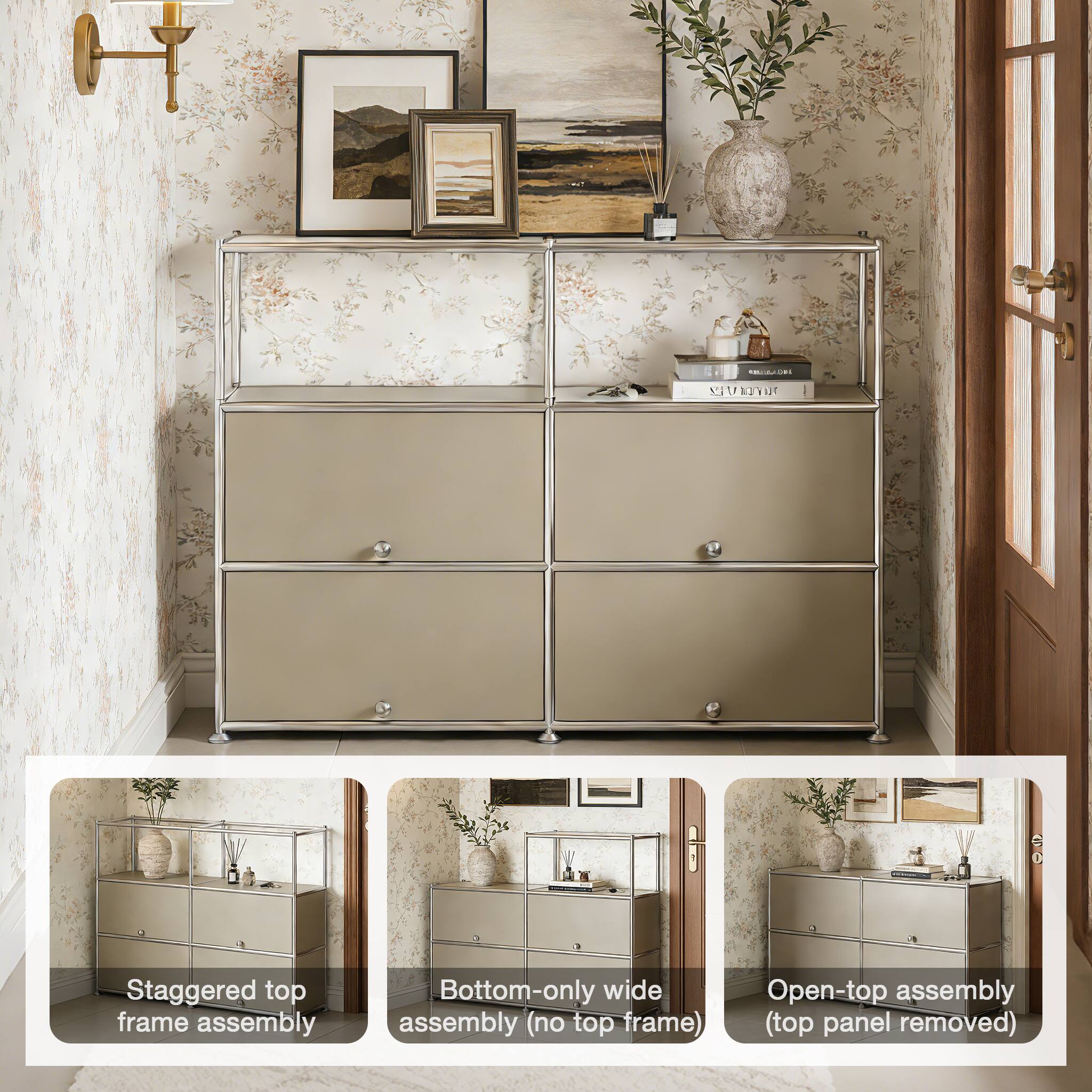 - Staggered top frame assembly
- Bottom-only wide assembly (no top frame)
- Open-top assembly (top panel removed)