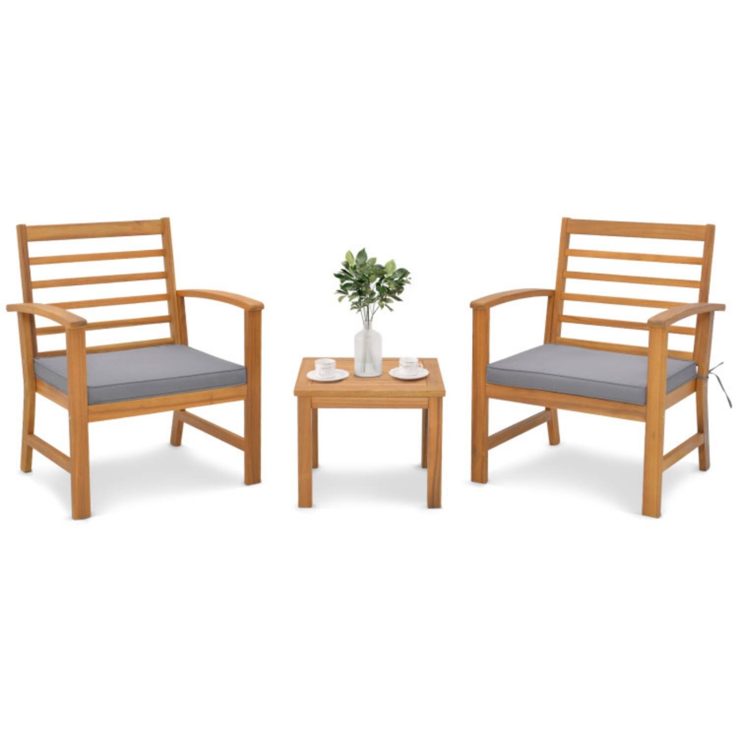 Alt View 2. Mondawe - 23.5 x 24 x 31.5 IN Freestanding Patio Bistro Set with Cushions 2 Chairs and Table 3-Piece - Natural+Gray.