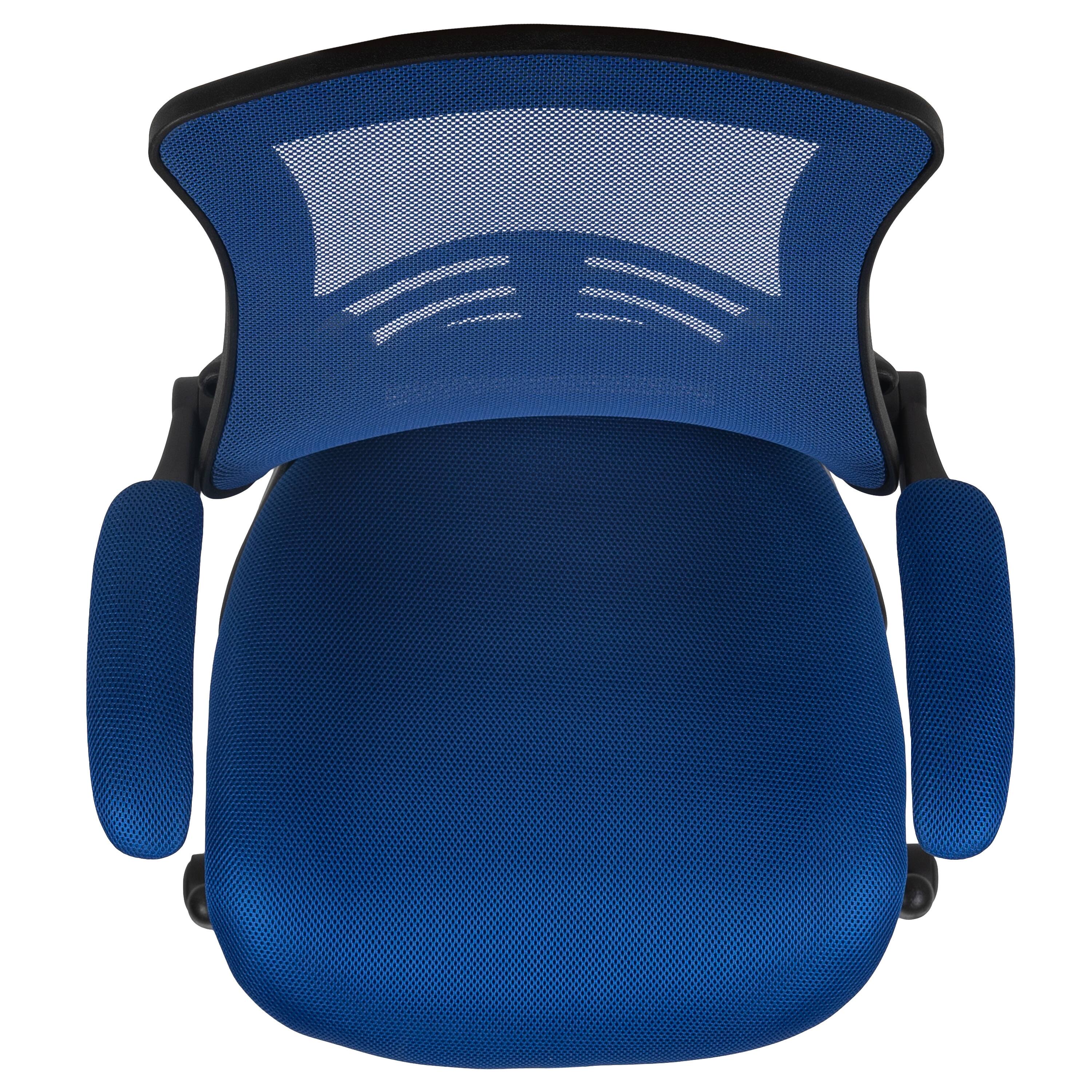Alt View 8. Emma + Oliver - Mid-Back Mesh Ergonomic Drafting Chair with Foot Ring and Flip-Up Arms - Blue Mesh/Black Frame.