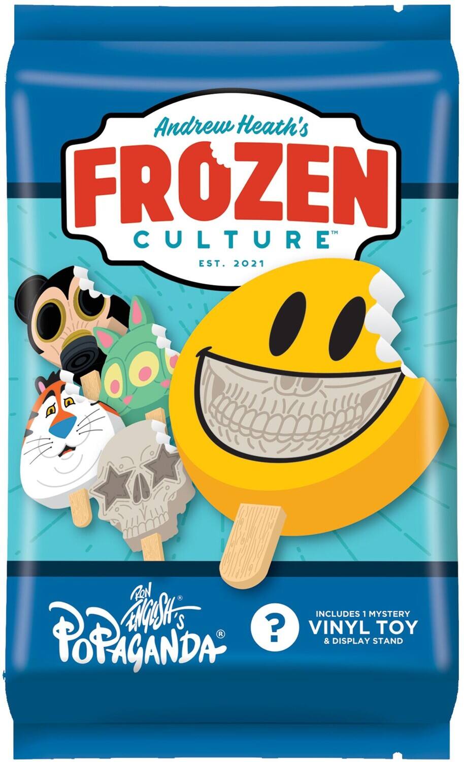 Andrew Heath's  
FROZEN CULTURE™  
EST. 2021  

POPAGANDA®  
Pronounced Pop-A-Ganda  

INCLUDES 1 MYSTERY VINYL TOY & DISPLAY STAND