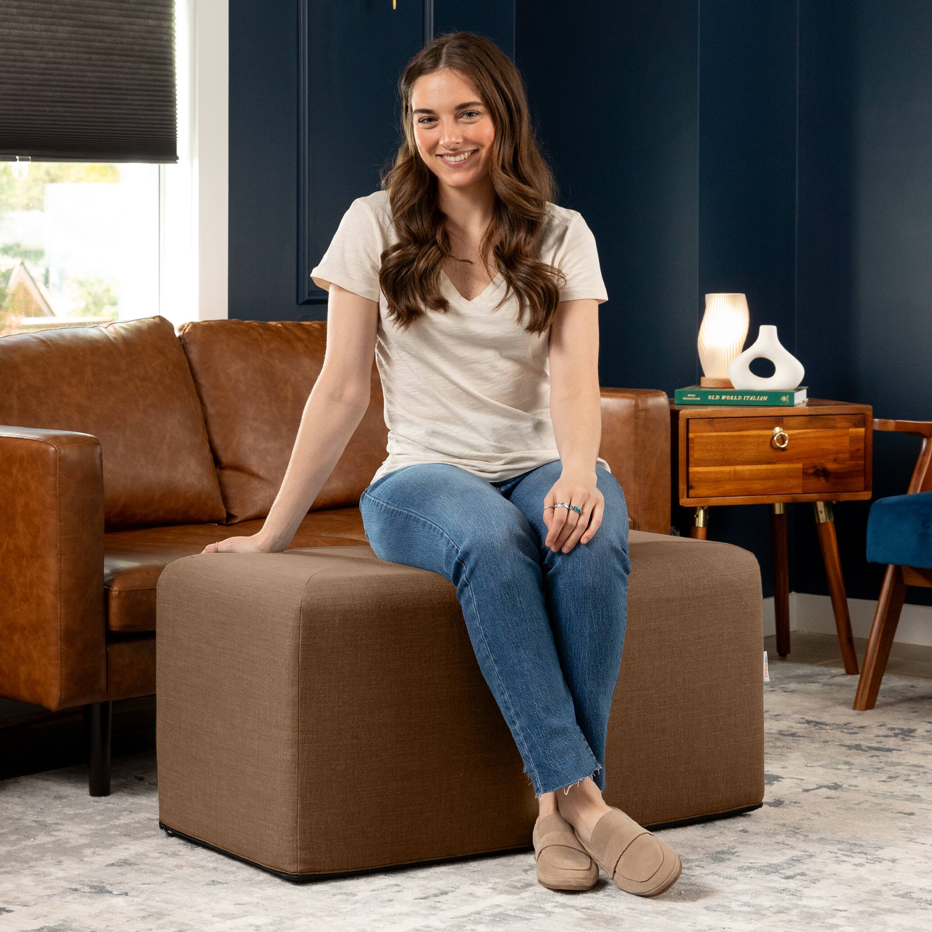 Left. Jaxx - Jaxx Monroe Large Rectangular Foam Ottoman / Coffee Table, (36 x 18), Earth Brown - Earth Brown.