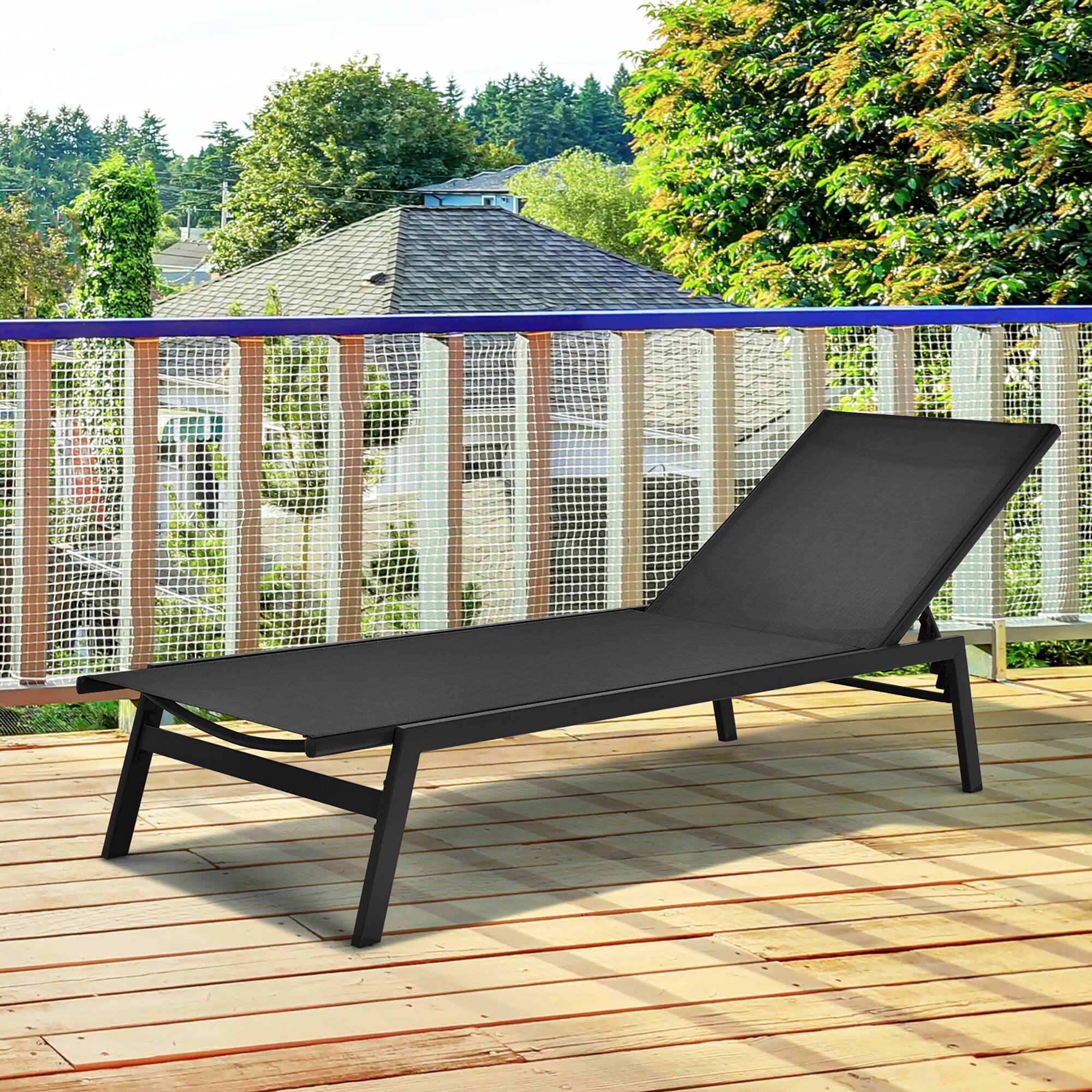 Alt View 2. Costway - Costway  Patio Lounge Chair Chaise Recliner Back Adjustable Garden Deck - Black.