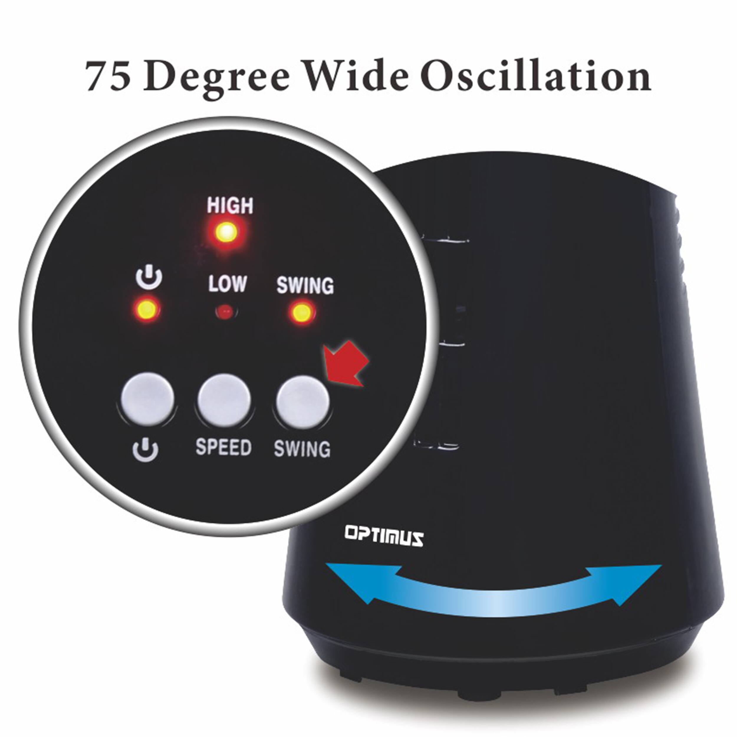 75 Degree Wide Oscillation, HIGH, LOW, SWING, SPEED, SWING, OPTINUS