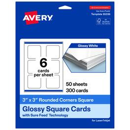 Avery - Square Cards with Rounded Corners, 3" x 3", Glossy 300ct - White