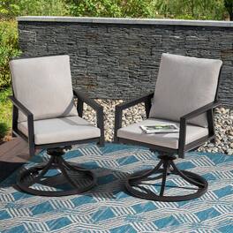 Nuu Garden - Outdoor 2-Piece Aluminum Swivel Chairs with Gray Cushions - Black and Gray