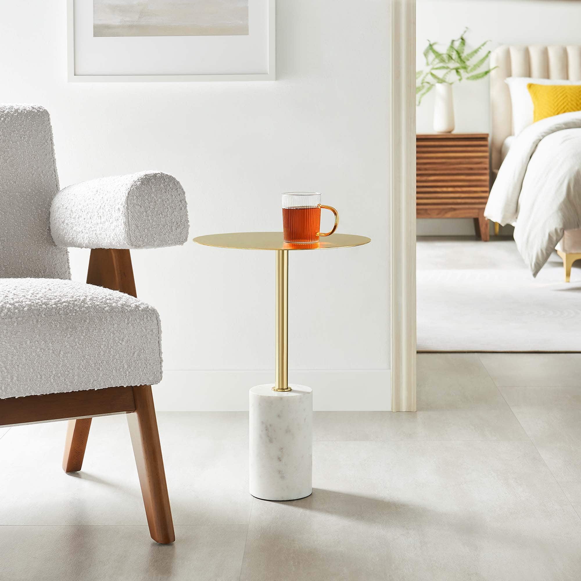Lyric Round Side Table by Modway - White Brass