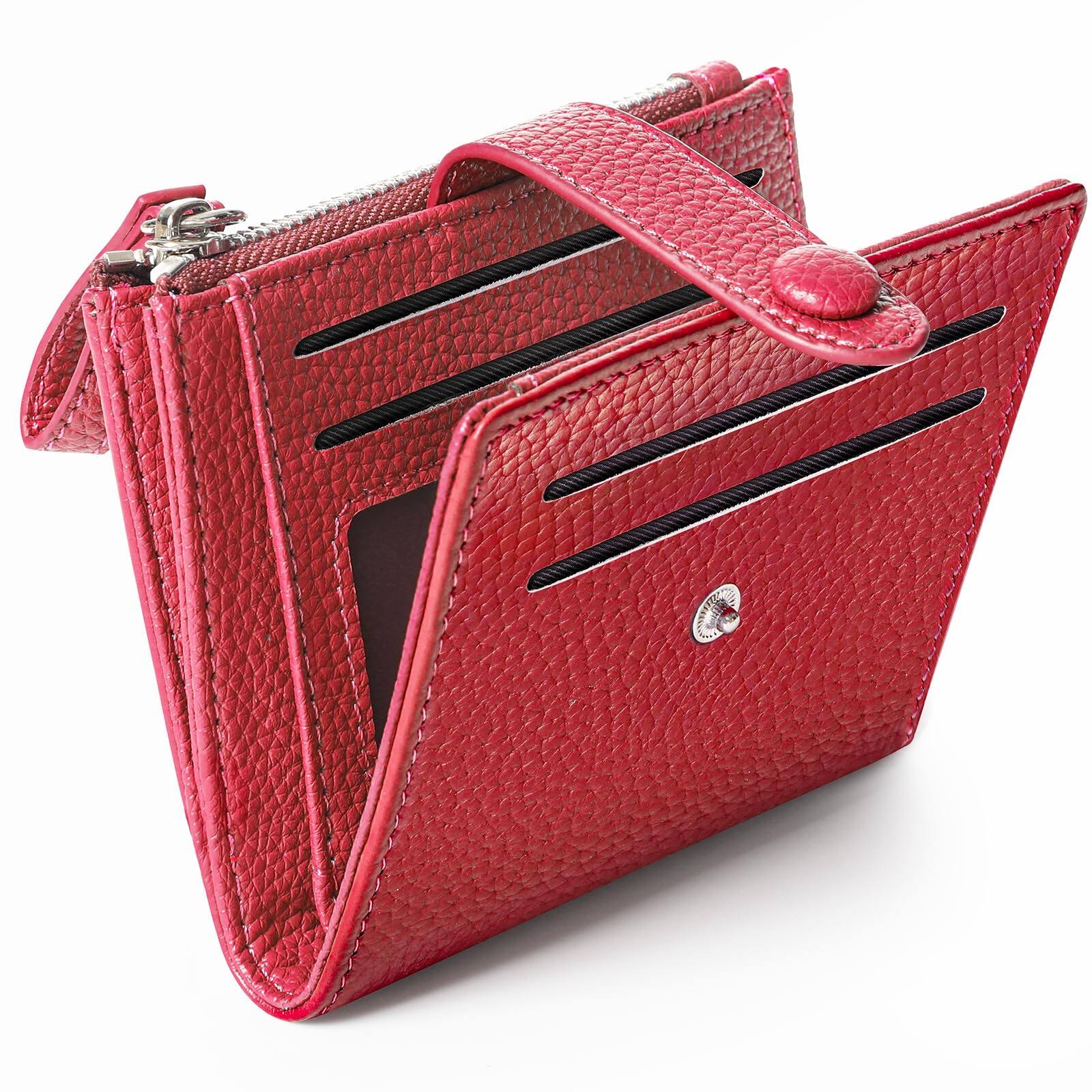 Jadie Link - Genuine Wallet Women Rfid Blocking Card Holder Small Leather Womens Zipper Window Pocket Selected Genuine Leather small - Zz-Red