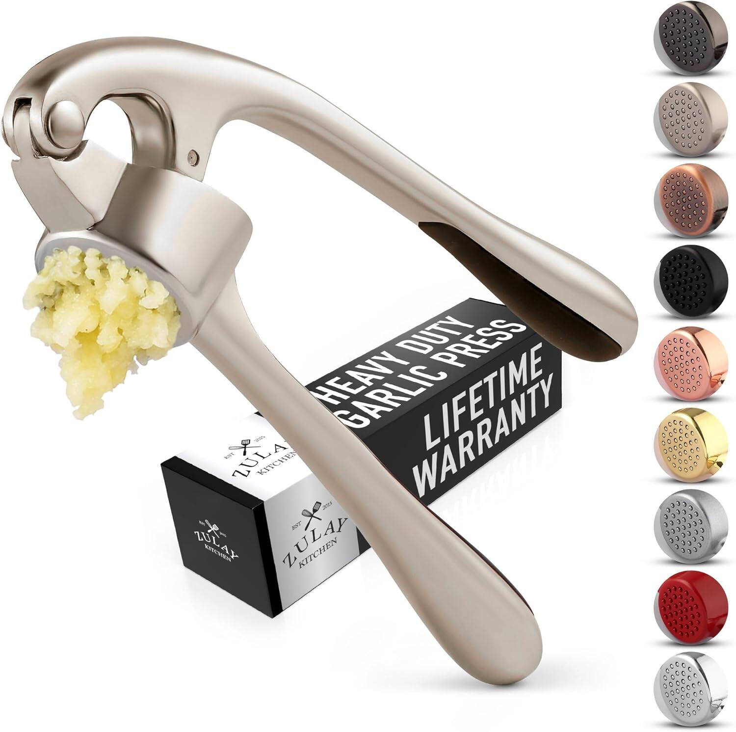 HEAVY DUTY GARLIC PRESS
LIFETIME WARRANTY
ZULAY KITCHEN