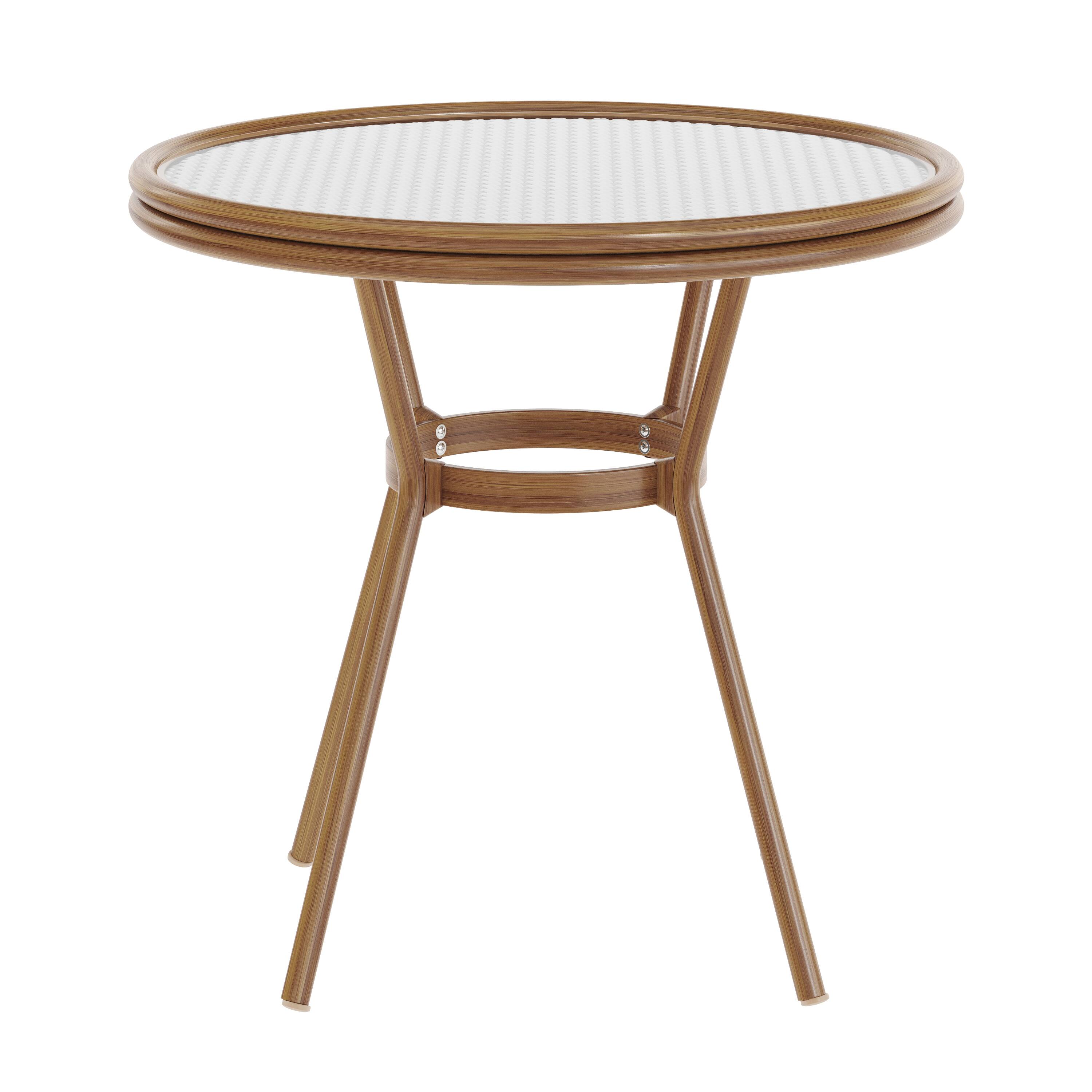 Alt View 7. Emma + Oliver - Colmar Indoor/Outdoor Bistro Style 31.5 in. Table with PE Rattan, Glass Top, and Bamboo Finished Metal Frame - White & Gray Rattan/Natural Frame.
