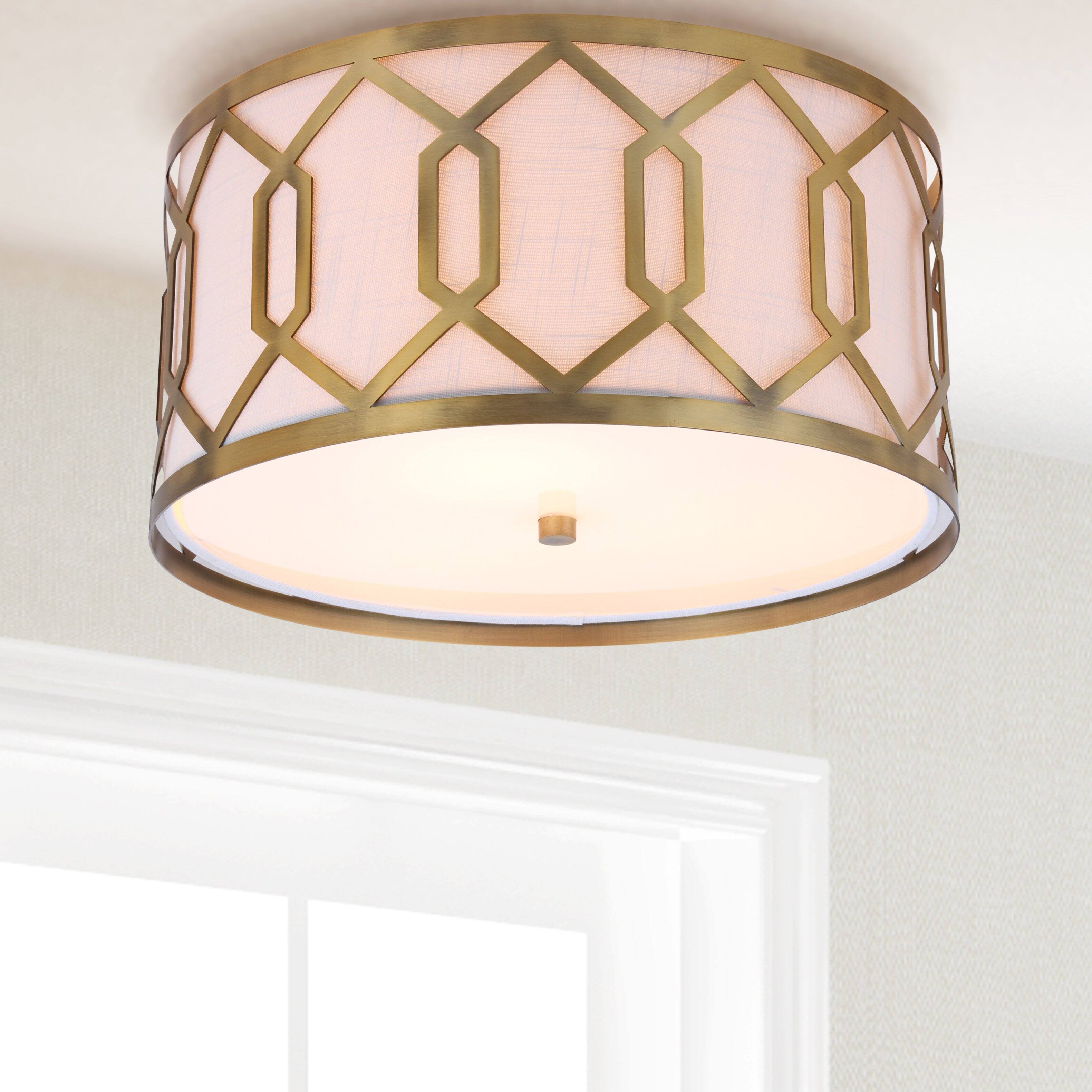 Alt View 1. Jonathan Y - Hex 3-Light 16.25" Metal LED Flush Mount, Brass - Brass Gold.